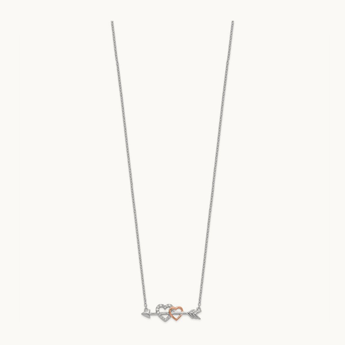 Diamond Hearts on Arrow 18in Necklace, 14K Two-tone