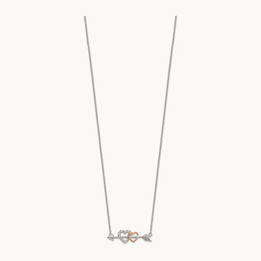 Diamond Hearts on Arrow 18in Necklace, 14K Two-tone