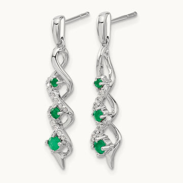 Diamond and Emerald Post Dangle Earrings, 14K White Gold