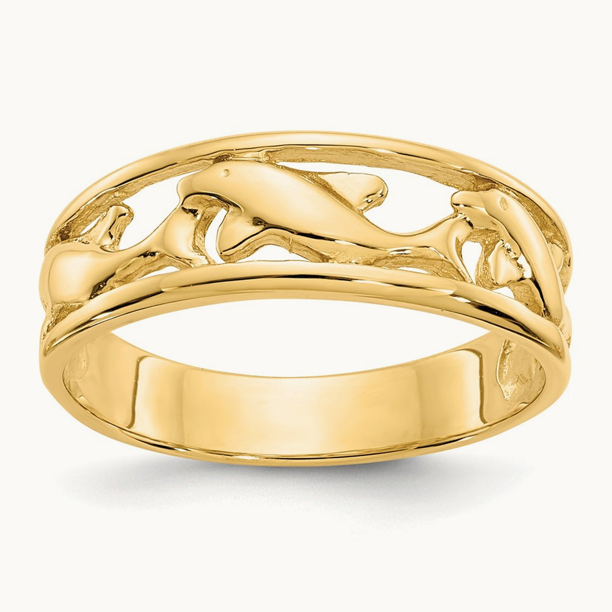 Triple Dolphin Band Ring, 14K
