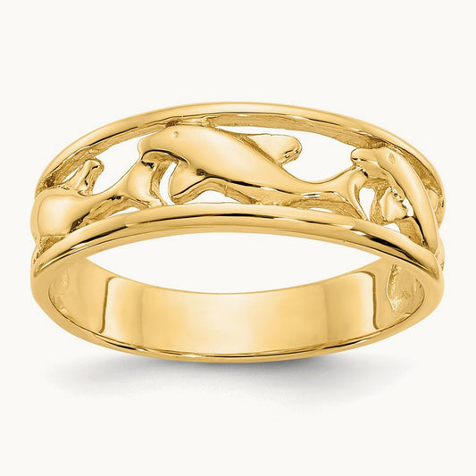 Triple Dolphin Band Ring, 14K