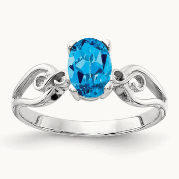 7x5mm Oval Blue Topaz ring, 14K White Gold
