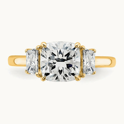 Cushion & 1/2 Moon Engagement Ring, 1.25-3.75 ct tw Lab-Grown Diamond — 2 1/2 ct, 14K Yellow Gold