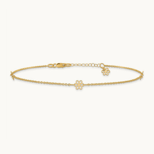 Polished Flowers 10in Plus 1in ext. Anklet, 14K