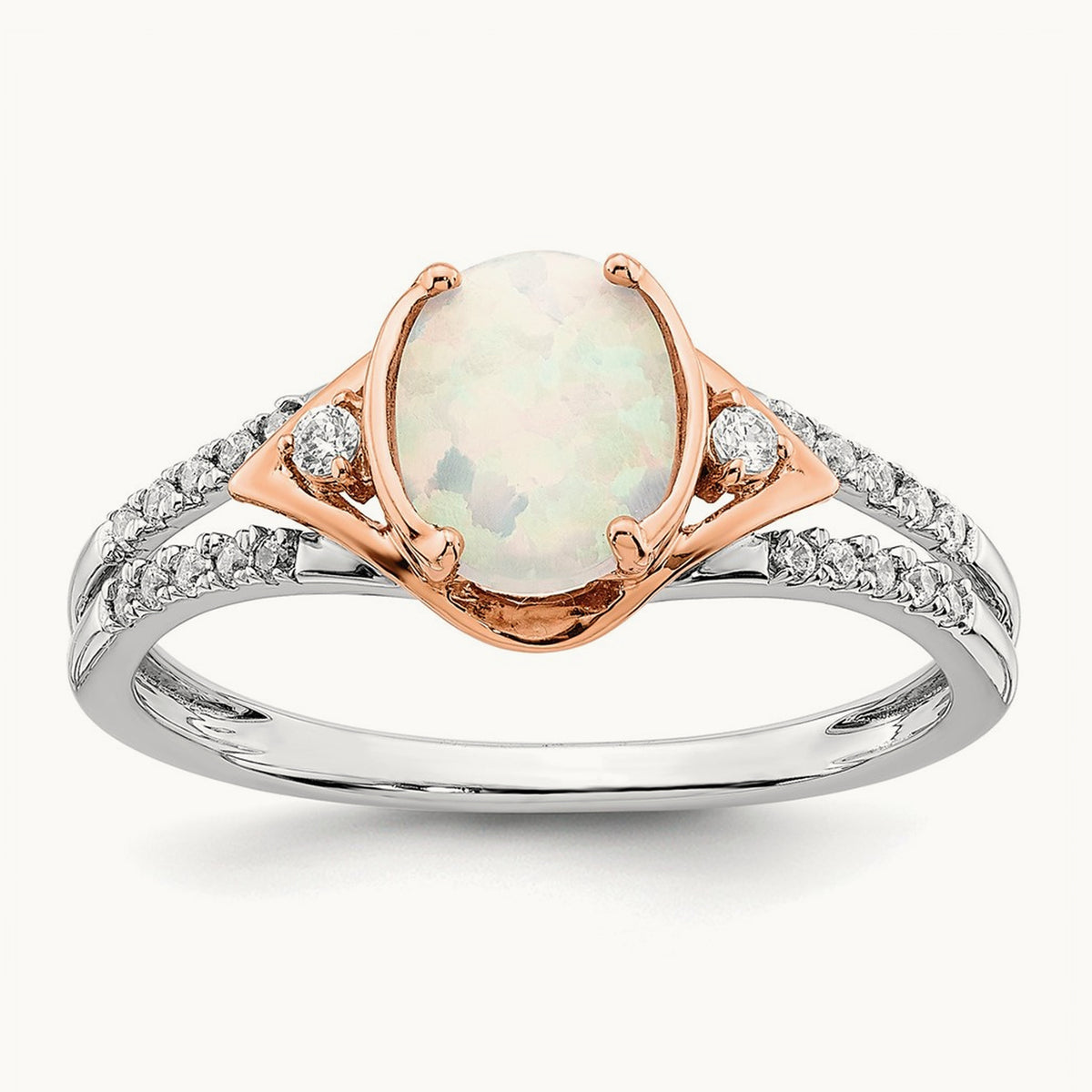 Created Opal and Lab-Grown Diamond Ring — 14K Two-Tone Gold, 7