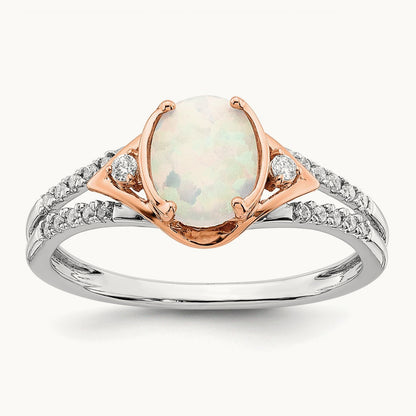 Created Opal and Lab-Grown Diamond Ring — 14K Two-Tone Gold, 7