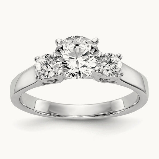 3-Stone Diamond Peg Set Semi-mount Engagement Ring, 14K White Gold