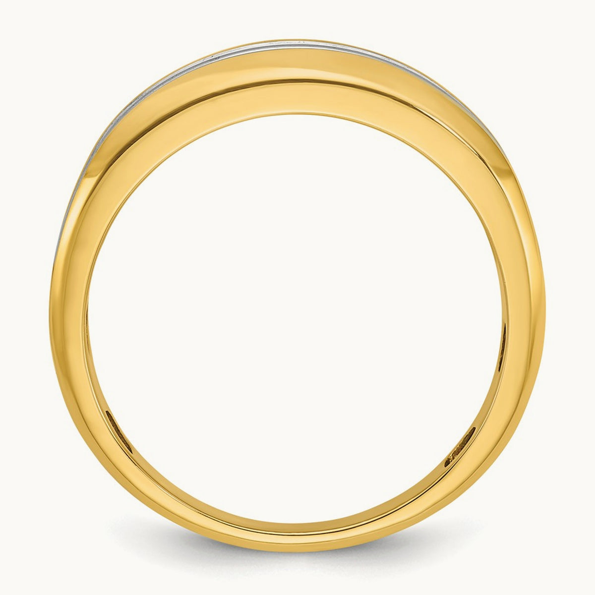 w/ White RH IBGoodman Men's Polished Two-Row Diamond Ring, 14K