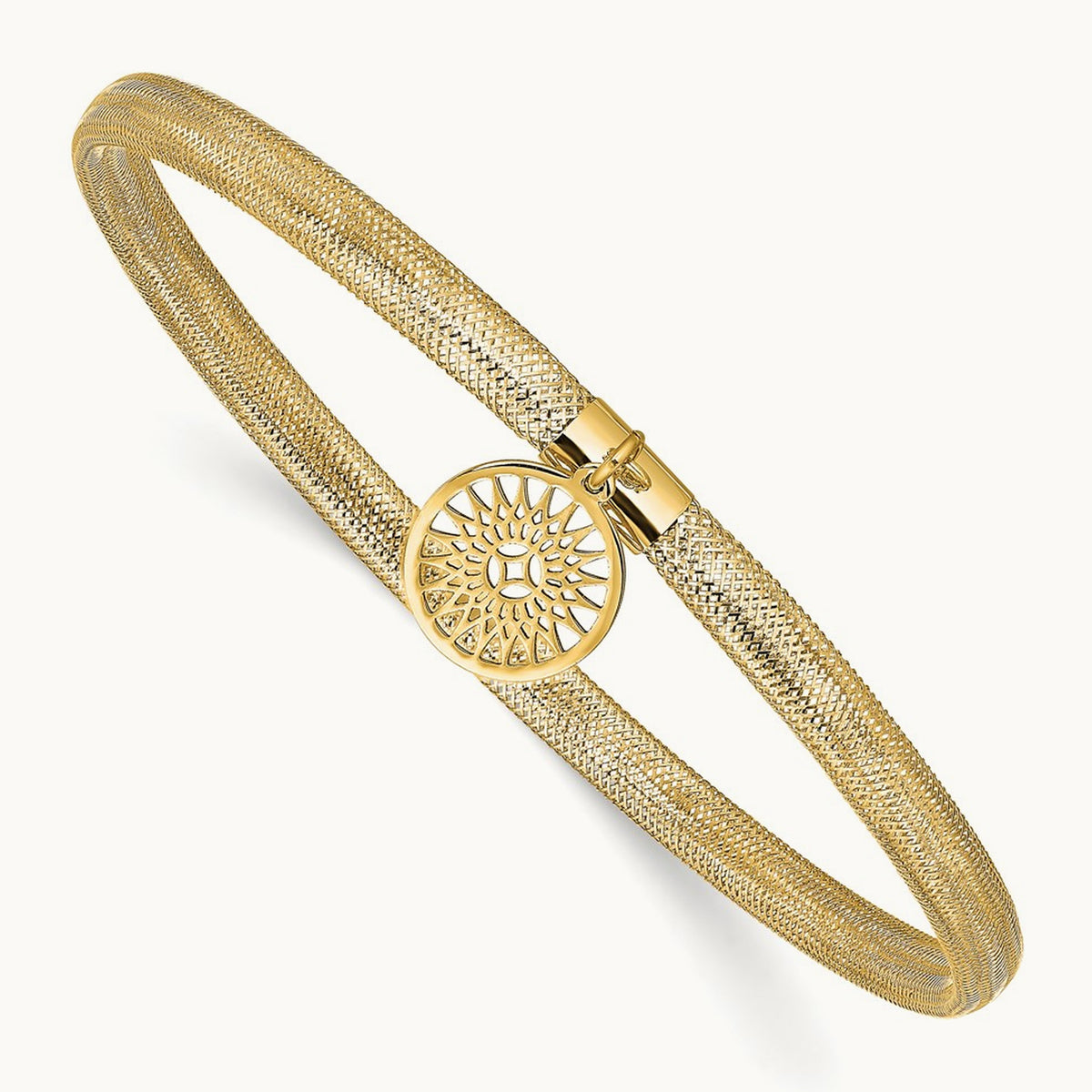 Polished Sun Charm Stretch Bangle, 14K — Leslie's