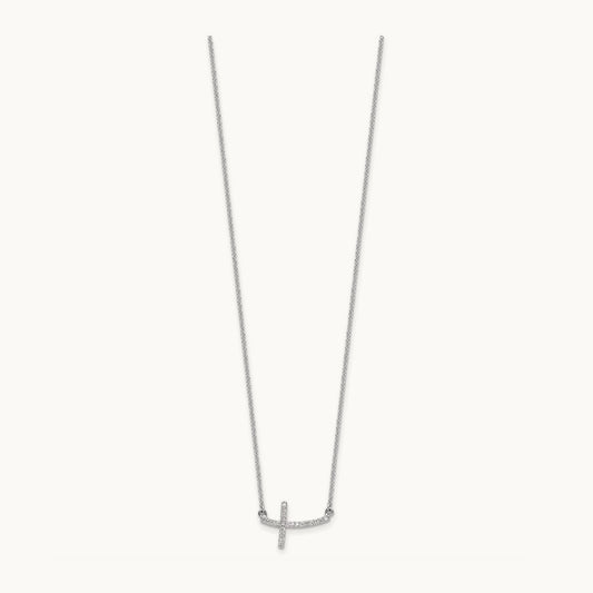 Diamond Sideways Cross 18 in. Necklace, 14K White Gold