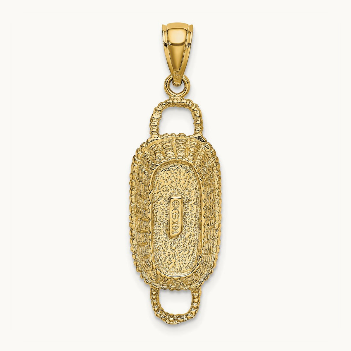 3-D 2 Handles Rectangular Basket Charm, 14K
