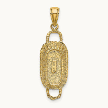 3-D 2 Handles Rectangular Basket Charm, 14K