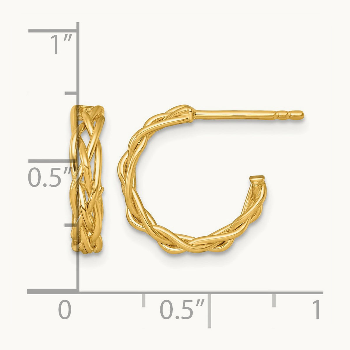 Polished Woven Post Hoop Earrings — 14K Yellow Gold