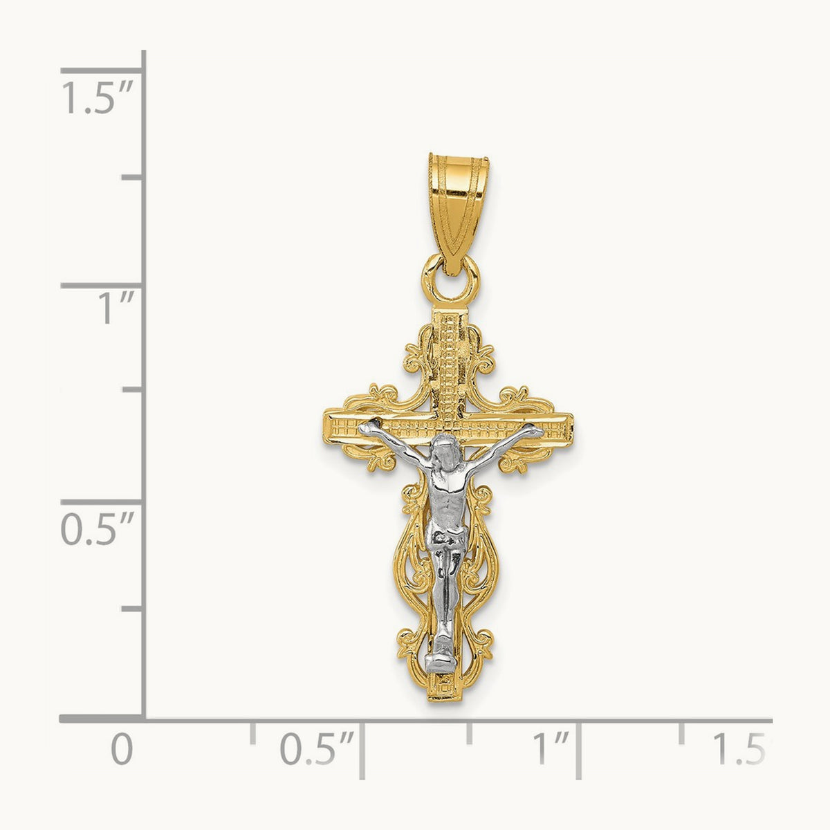 Small Narrow Cross w/Crucifix Pendant, 14K Two-tone