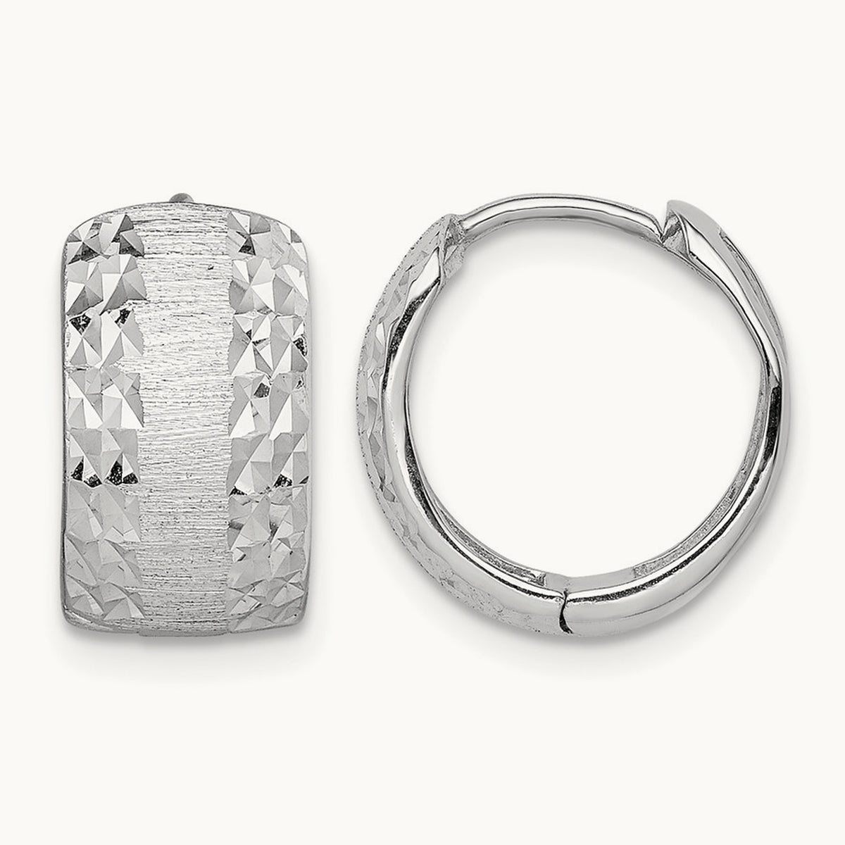 D/C Textured Hoop Earrings, 14K White Gold