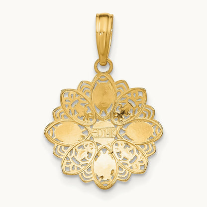 w/Rhodium and D/C Filigree Flower Charm, 14K