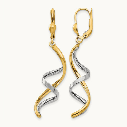 Spiral Leverback Earrings, 14K Two-tone