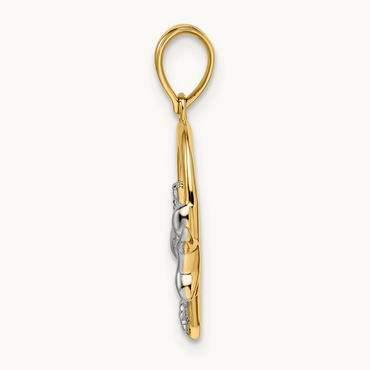 & White Rhodium Cherub on Heart Pendant, 14K