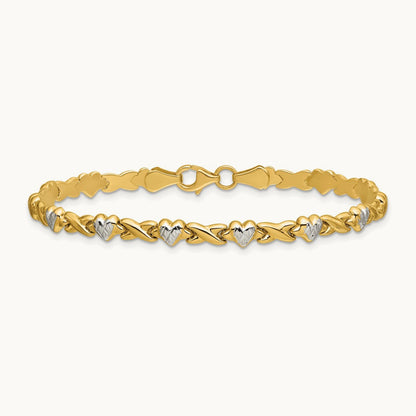 Polished Heart and X Bracelet with rhodium — 7mm