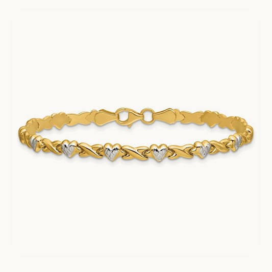 Polished Heart and X Bracelet with rhodium — 7mm
