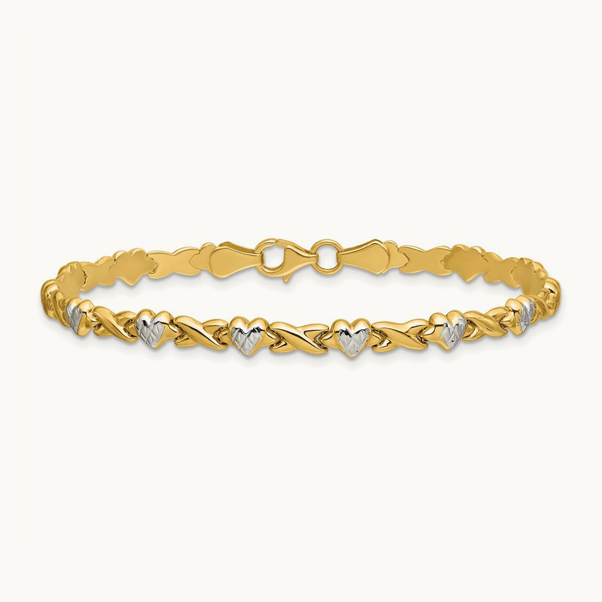 Polished Heart and X Bracelet with rhodium — 8mm