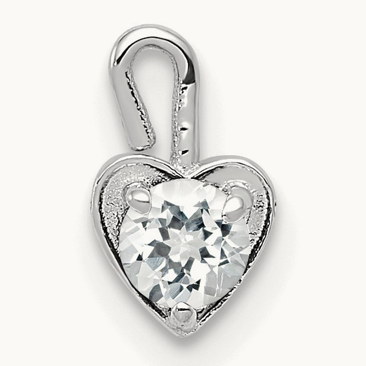 April Synthetic Birthstone Heart Charm — 14K White Gold