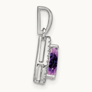 Pear Amethyst and Diamond Halo Pendant, 14K White Gold