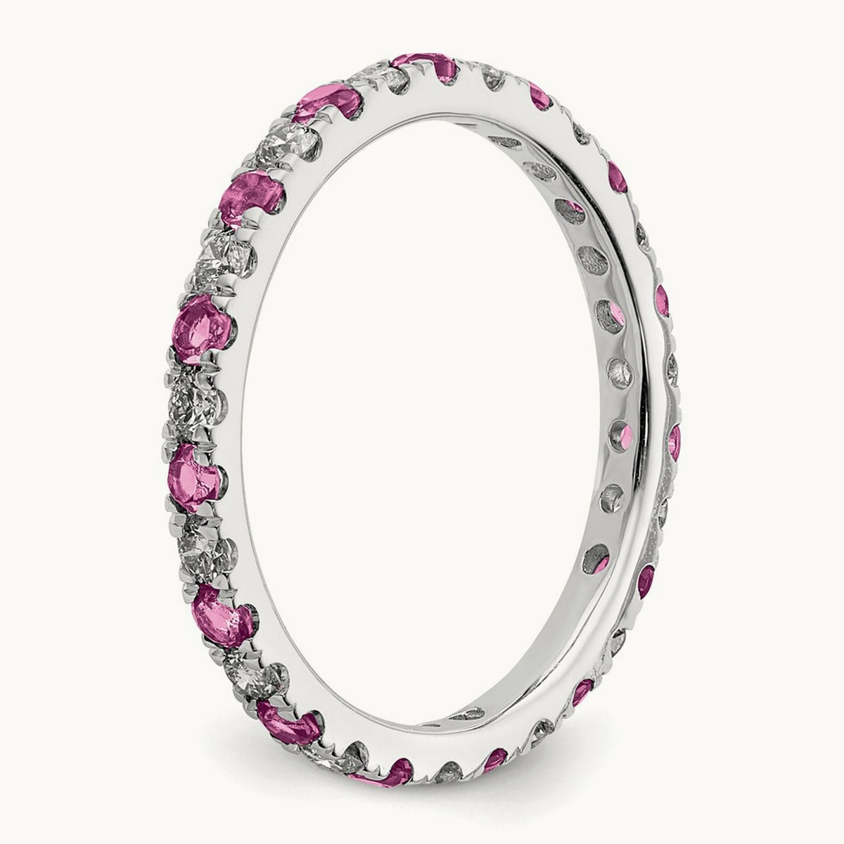 Created Pink Sapphire Eternity Band — 14K White Gold, 2.25 mm