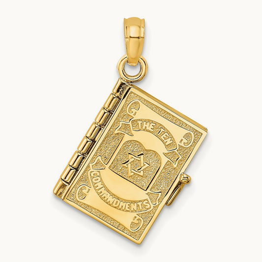 3-D Moveable Hebrew Ten Commandments Book Charm — 14K Yellow Gold