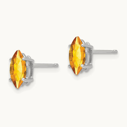 8x4mm Citrine Marquise Stud Earring, 14K White Gold