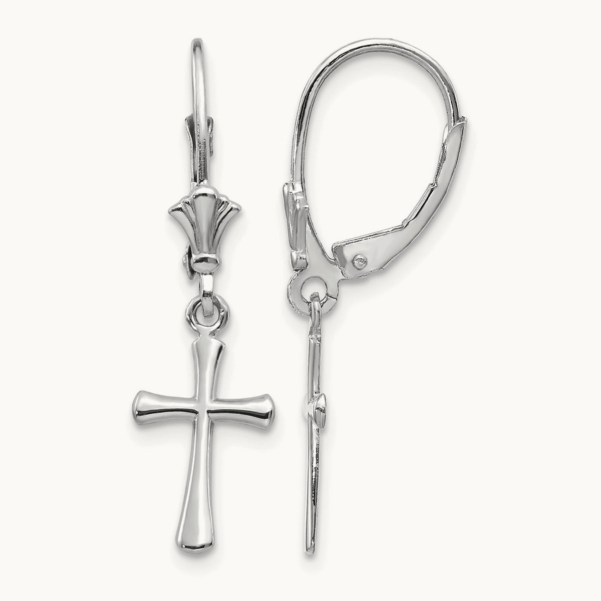 Polished Cross Leverback Earrings — 14K White Gold, 30.25mm