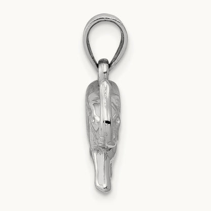 3D Polished Elephant Pendant, 14K White Gold