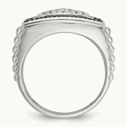 IBGoodman Men's Polished & Textured Black/White Dia Cluster Ring, 14K White Gold
