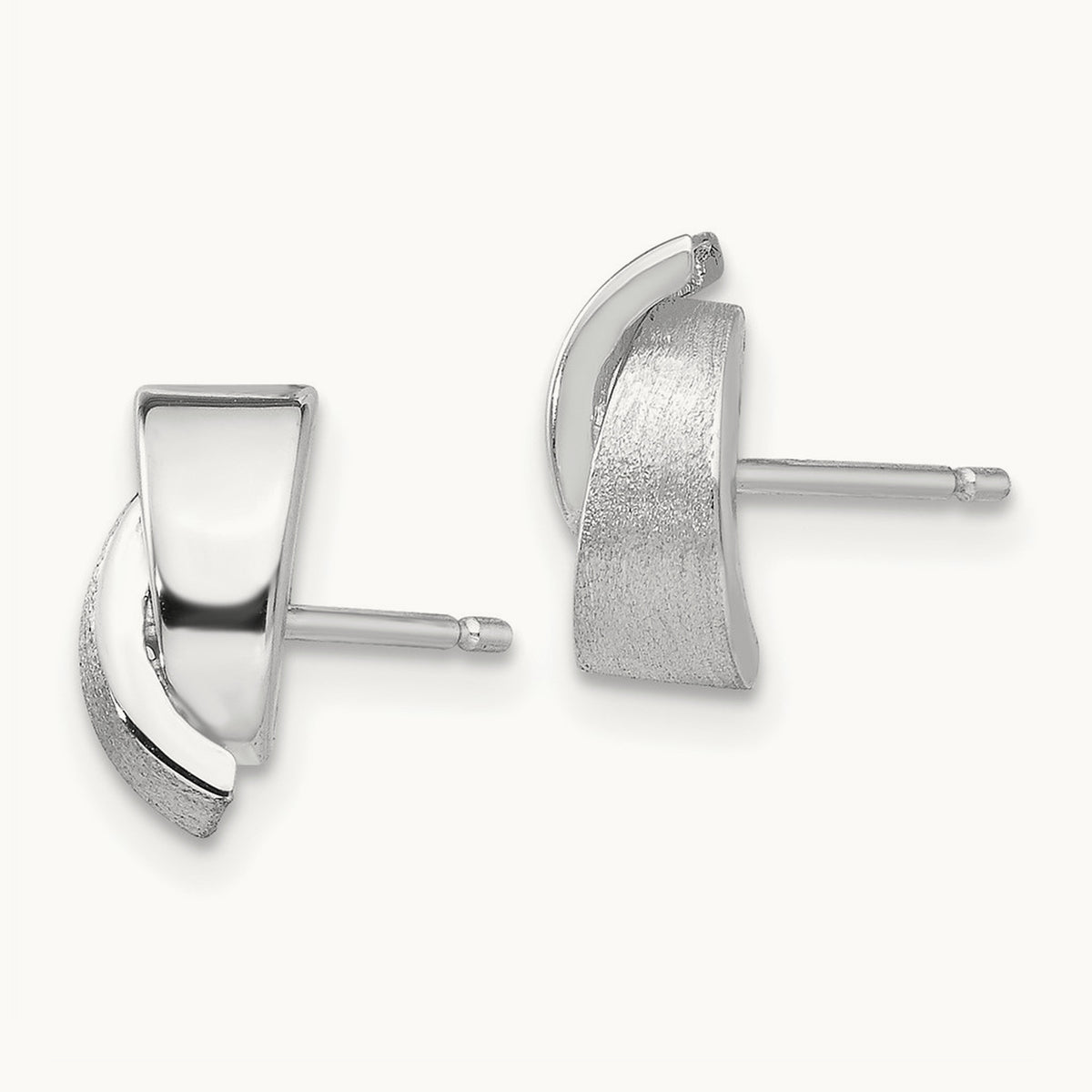 Polished & Satin Fancy Post Earrings, 14K White Gold