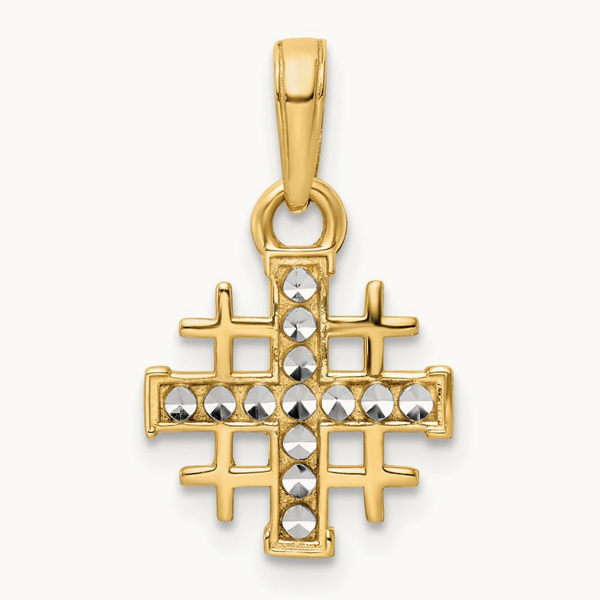 w/Rhodium D/C Jerusalem Cross Pendant, 14K