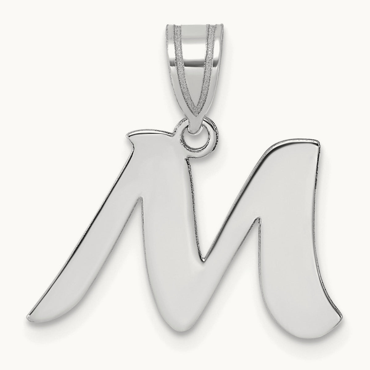 Polished Script Initial Pendant — 14K White Gold, M