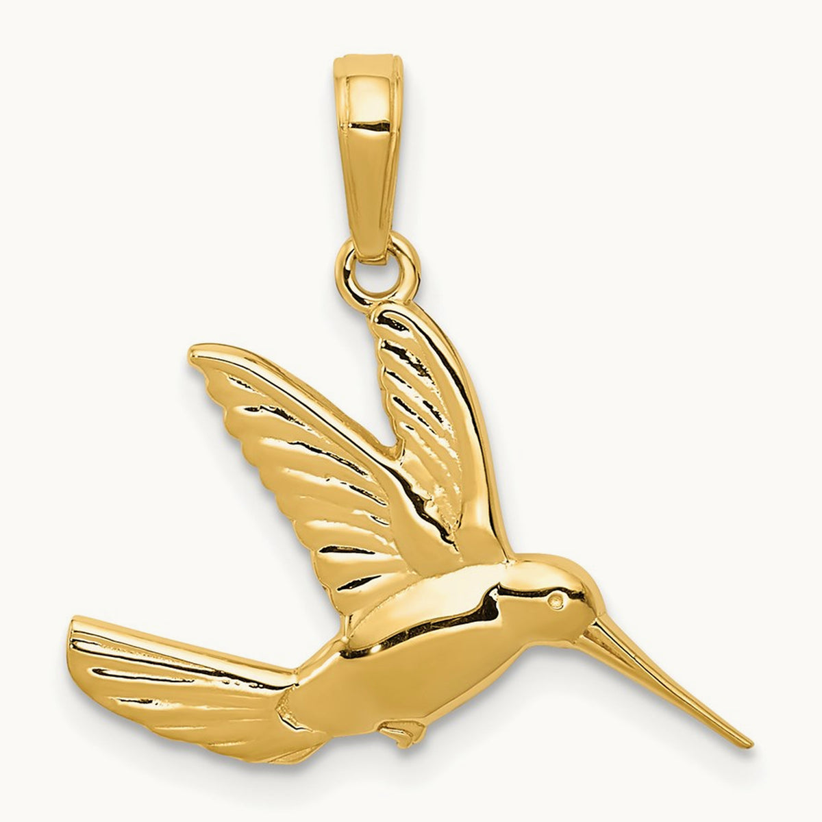 Polished Hummingbird in Flight Pendant — 14K Yellow Gold