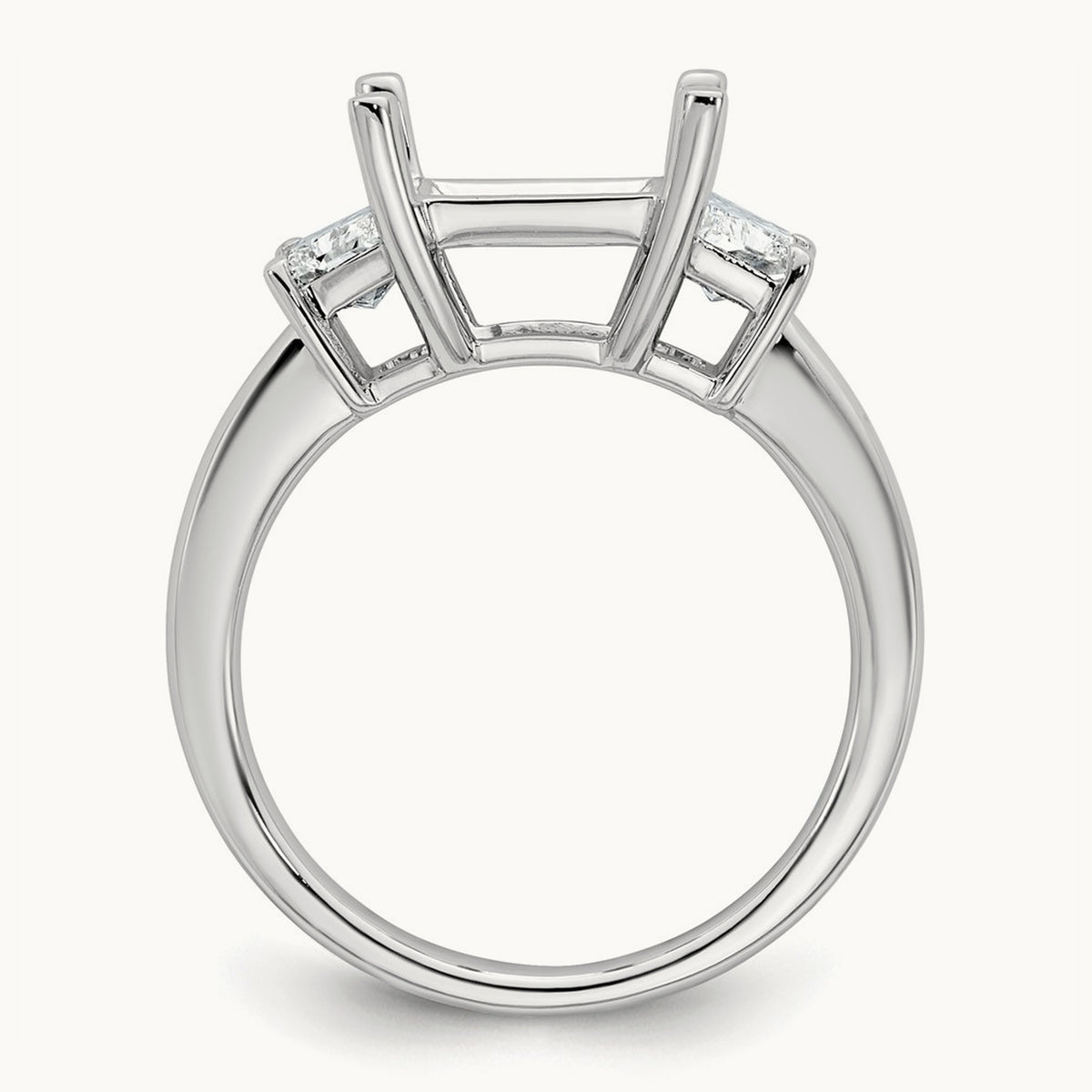 Trapezoid Princess Semi-Mount Engagement Ring — 14K White Gold, 1 ct, 7