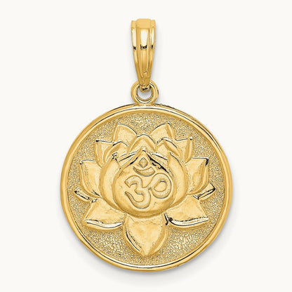 Enameled Om w/Lotus Flower on Reverse Charm, 14K