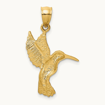 Diamond-cut Hummingbird Pendant, 14K