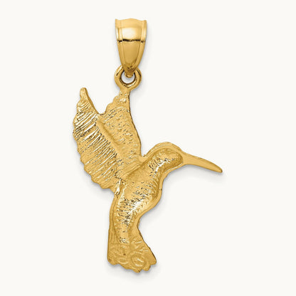 Diamond-cut Hummingbird Pendant, 14K
