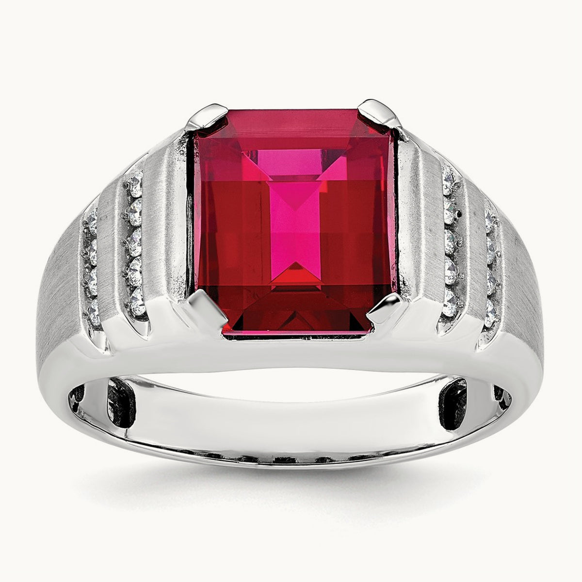 IBGoodman Men's Cr. Ruby and Diamond Complete Ring, 14K White Gold