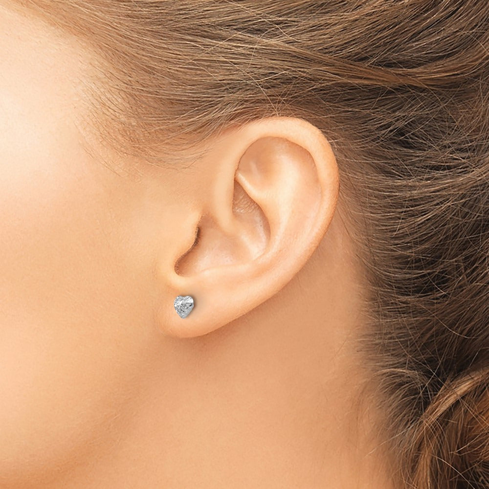 Diamond Cut Puffed Heart Post Stud Earrings — 14K White Gold