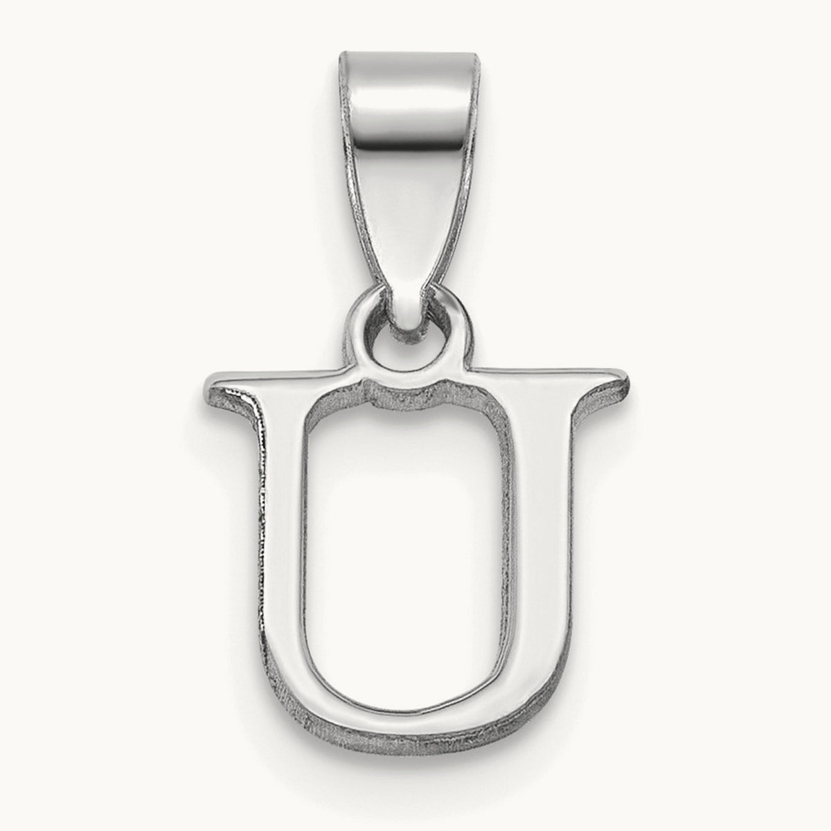 Polished Block Initial Pendant — 14K White Gold, U