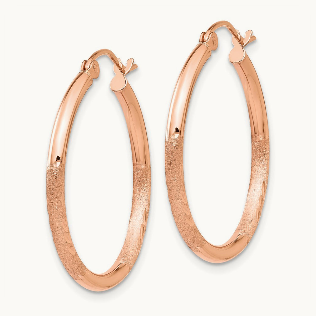 Lightweight Satin Diamond Cut Hoop Earrings — 25mm