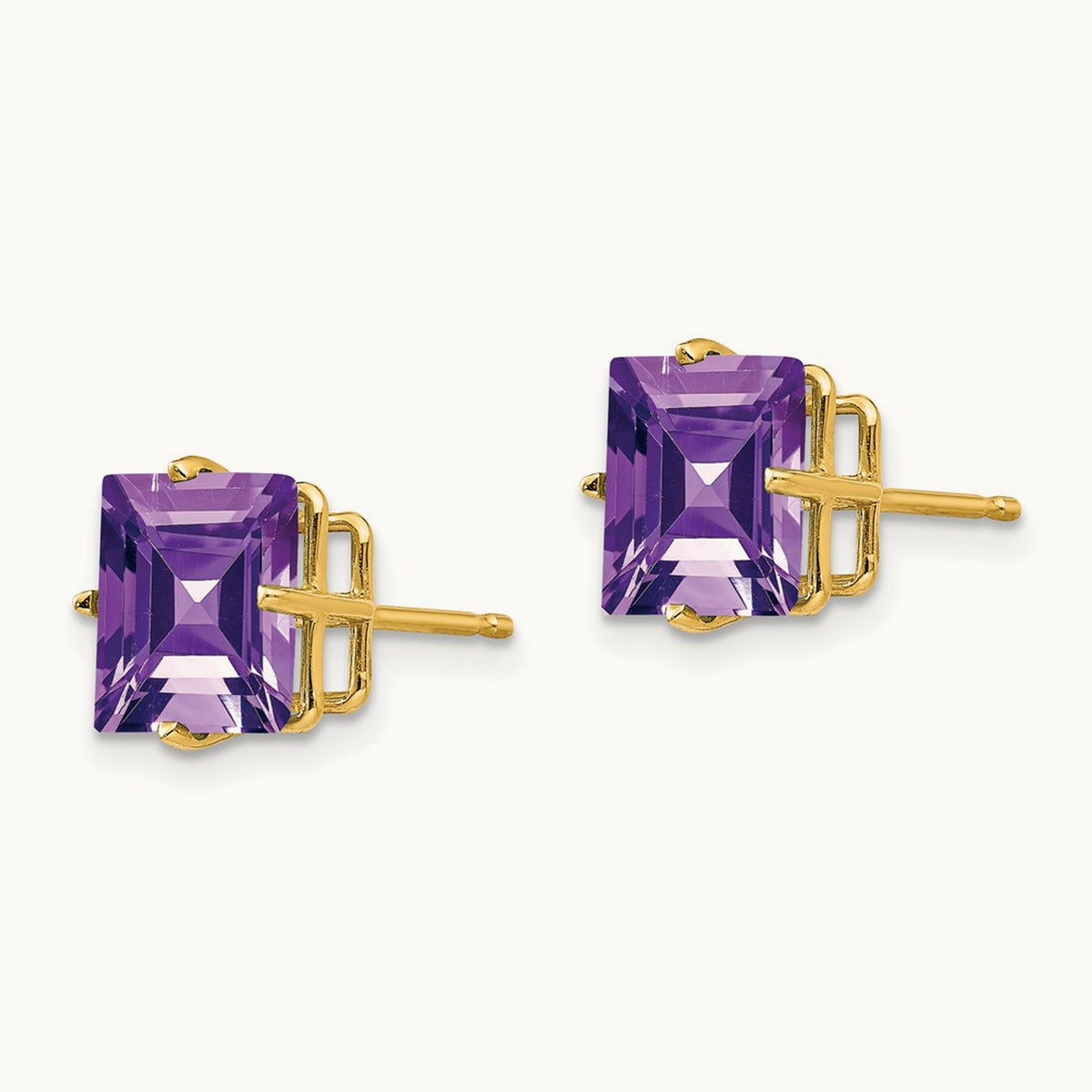Square Step Cut Amethyst Earrings, 8mm, 14K