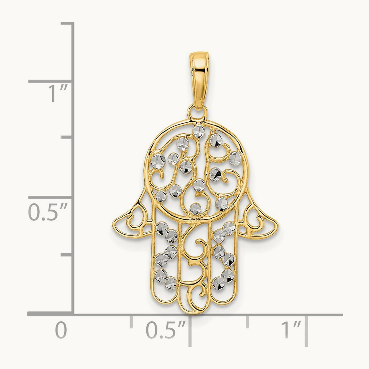 & White Rhodium D/C Fancy Hamsa Pendant, 14K