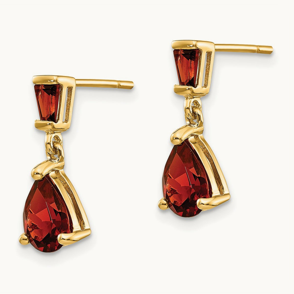 Garnet Dangle Post Earrings — 14K Yellow Gold