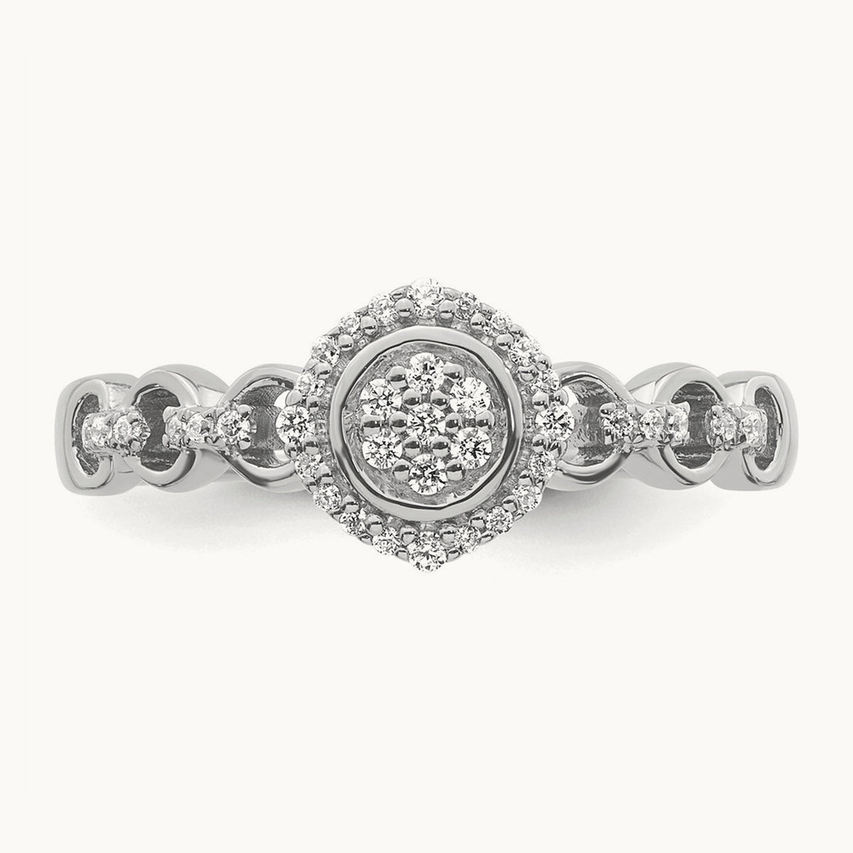 Complete Diamond Round Cluster Halo Engagement Ring — 14K White Gold