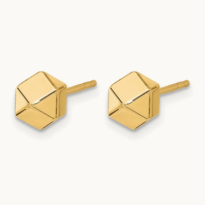 Polished Geometric Ball Post Earrings — 14K Yellow Gold